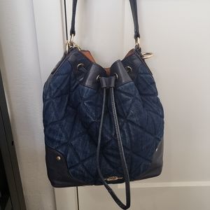 coach denim mickey quilted drawstring handbag CL